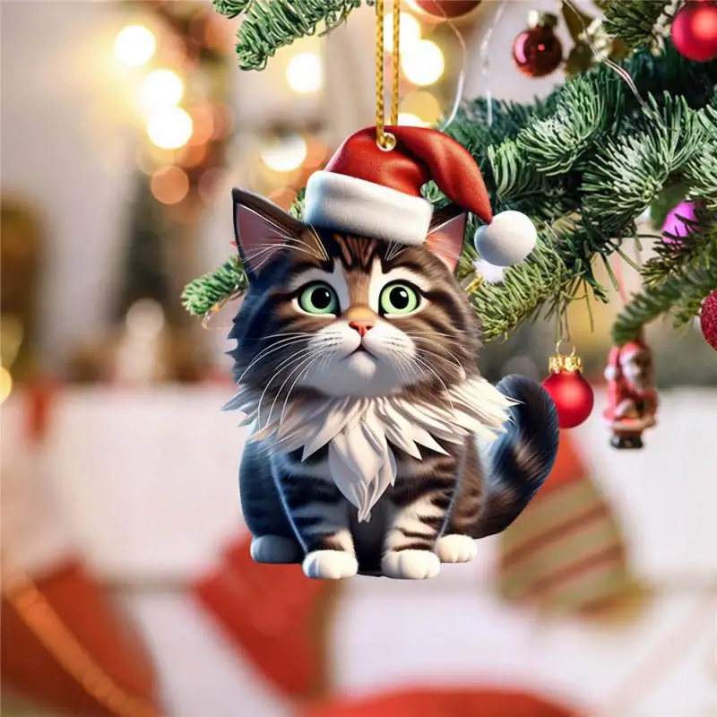 2025 Christmas Ball Cat Ornament 2D Acrylic Funny Cat Ornaments Christmas Tree Cat Hanging Decorations Home Party Xmas Decor