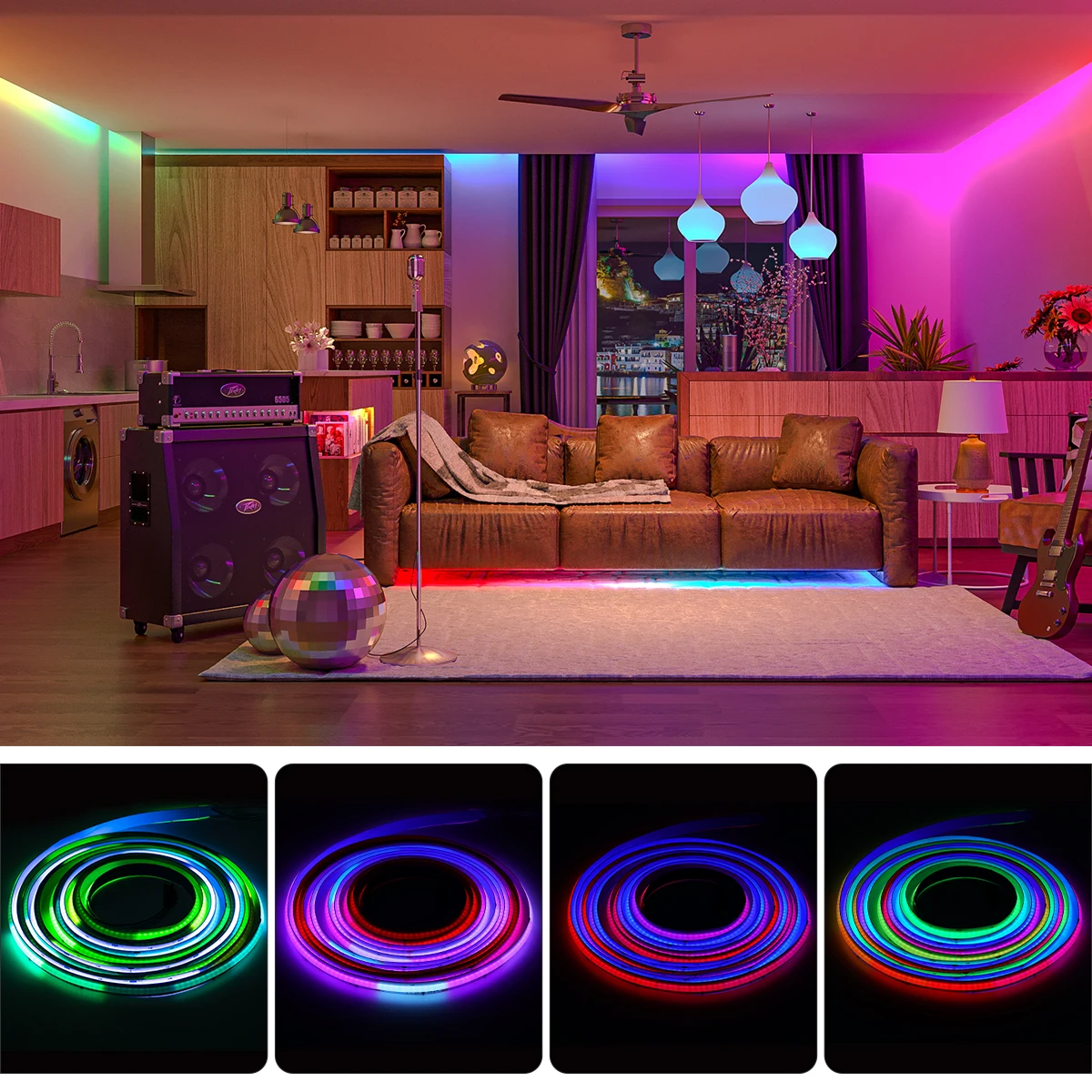 FCOB RGB IC 720 LEDs 12mm 24V LED Light Strip WS2811 Addressable Dream Full Color High Density Flexible FOB COB Led Lights RA90