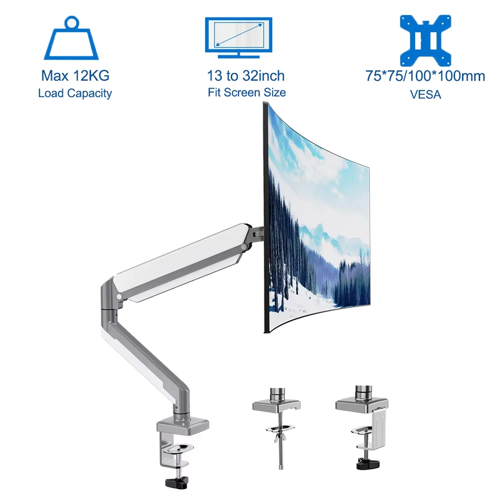 Imagem -05 - Suporte de Monitor Único Ajustável Braço Giratório de Rotação de Inclinação para Monitor de Gás com Braçadeira e Base de Ilhó Cabe em Monitor de Computador de 13 a 32