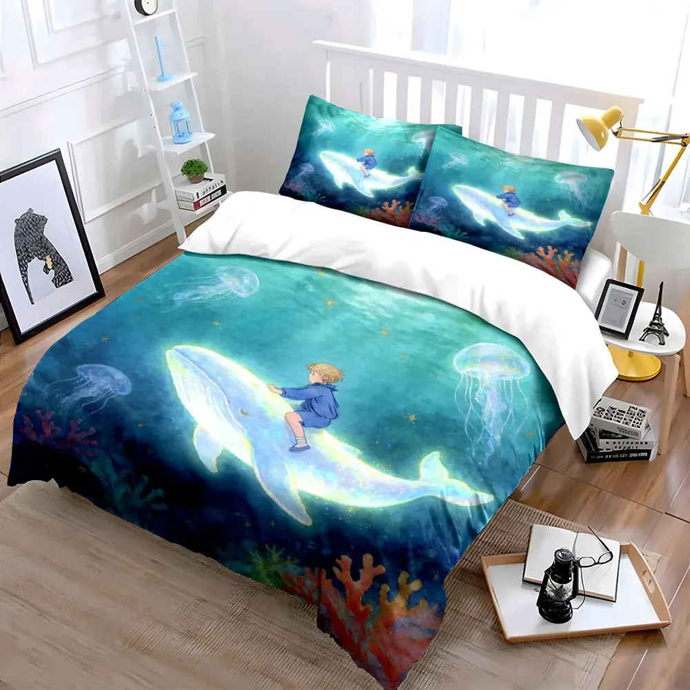 Whale Fantasy Art Three-Piece Set Soft Comfortable Duvet Cover Bedding Set Included 1*Duvet Cover & 2*Pillowcases, gift