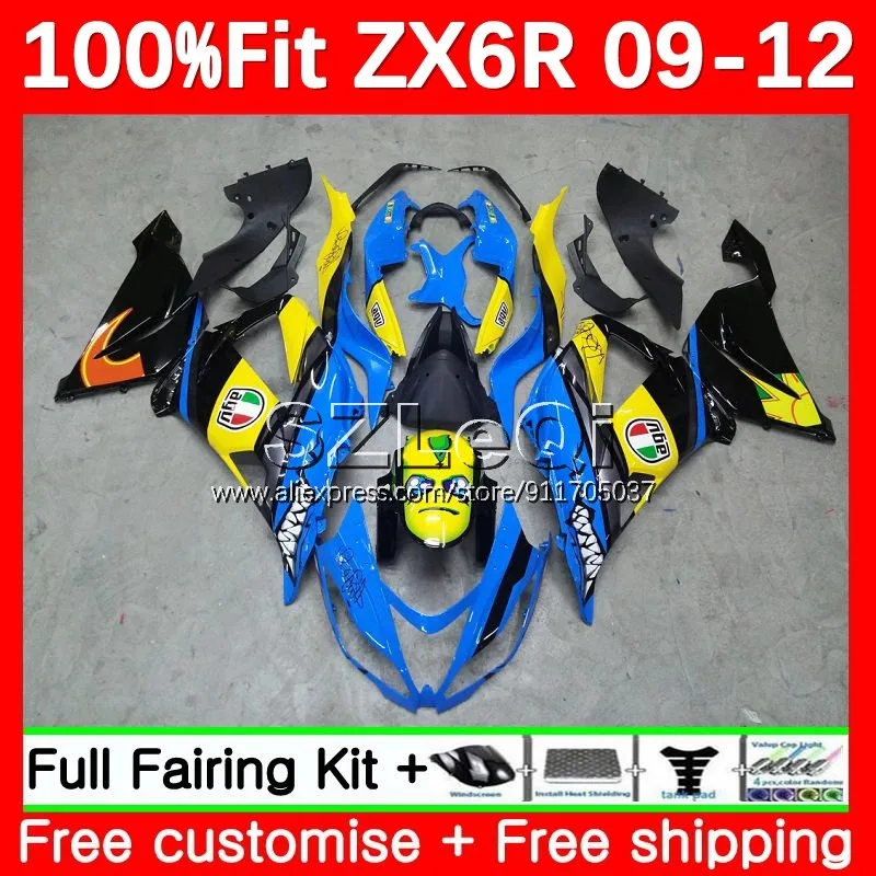 Injection For KAWASAKI NINJA ZX636 Shark Blue ZX 6R 636 6 R ZX6R 09 10 11 12 100No.127 ZX-6R ZX-636 2009 2010 2011 2012 Fairing