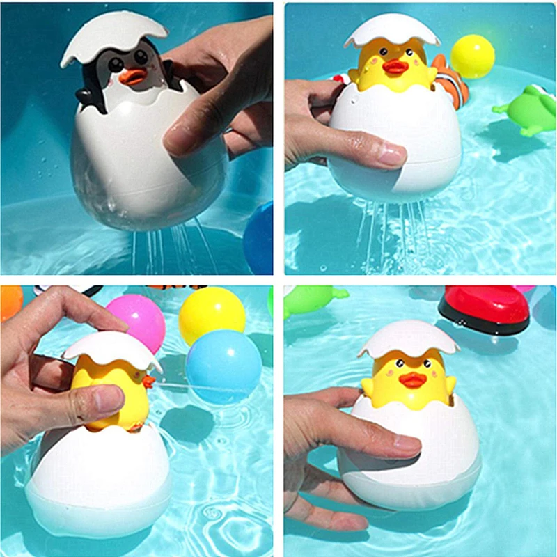 Juguetes de baño para niños, rociador de agua con forma de huevo, pingüino y pato, ideal como regalo para la playa