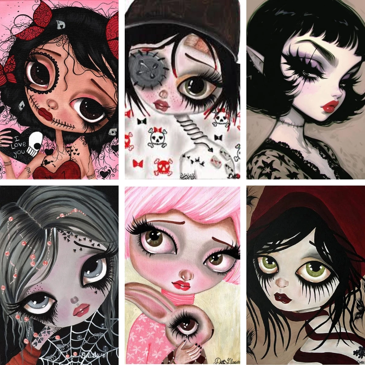 Diamond Rhinestone Painting Art Little Devilish Charm Big Eye Goth Girl Portrait Full Square Drill Cross Stitch Home Decor