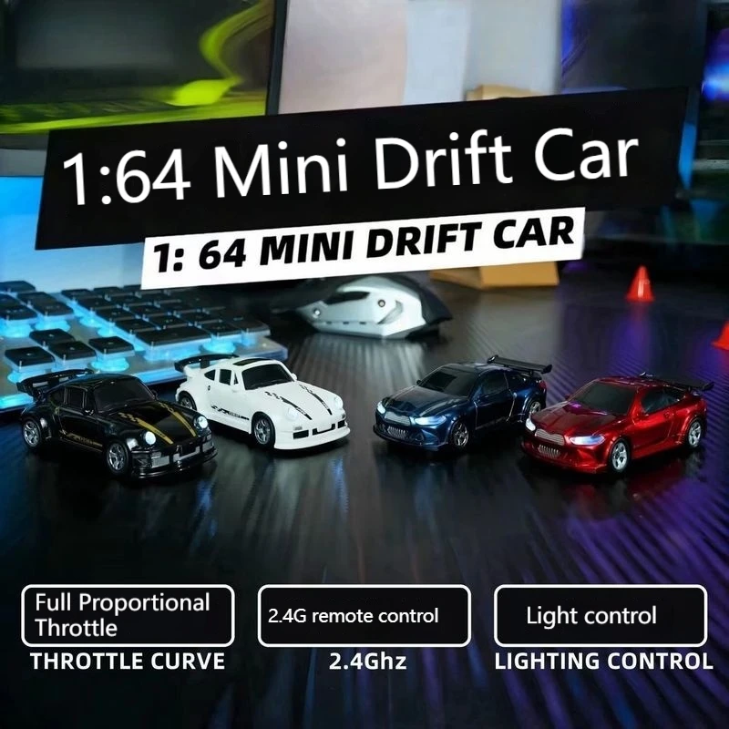 

Миниатюрная дрифт-машинка на радиоуправлении 4WD, масштаб 1:64, карманного размера, со светодиодами, перезаряжаемая через Type-C, для настольных гонок, для взрослых