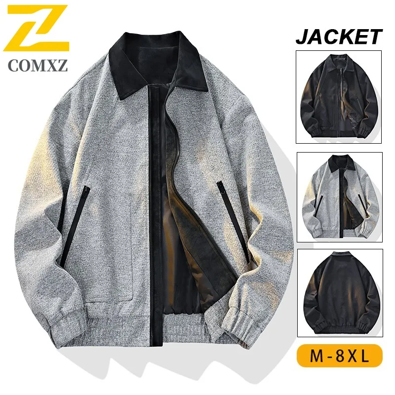 

COMXZ Mens Corduroy American Style Spring and Autumn Leather Collar Loose Fit Waterproof Windproof Outdoor Sport Tactics Jacket