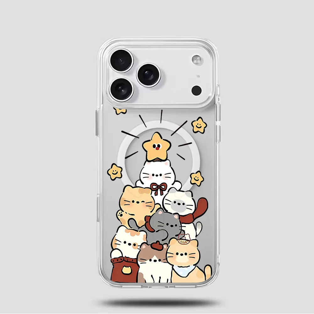 Cute Cartoon Kitten Print Compatible Phone Case For iphone 17 14 15 16 11 12 13 Pro Max 17 Air 15 16 14 Plus 16E 17E Clear Cover view 2