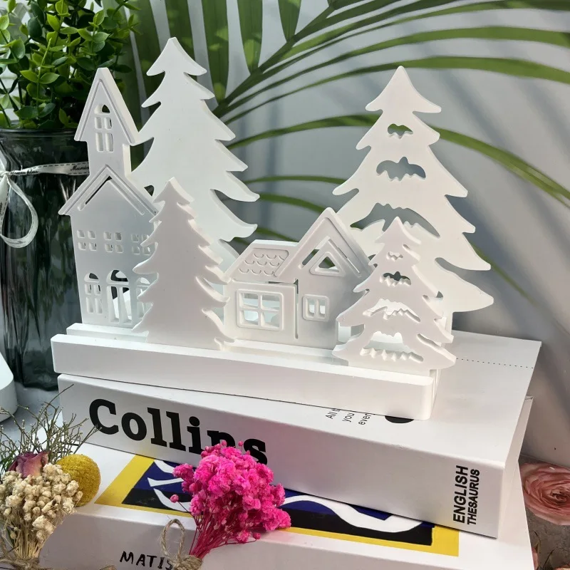 House Christmas Tree Shape Ornament Mold 7 Style Large Combination Decoration Silicone Plaster Mould DIY Cement Moulds