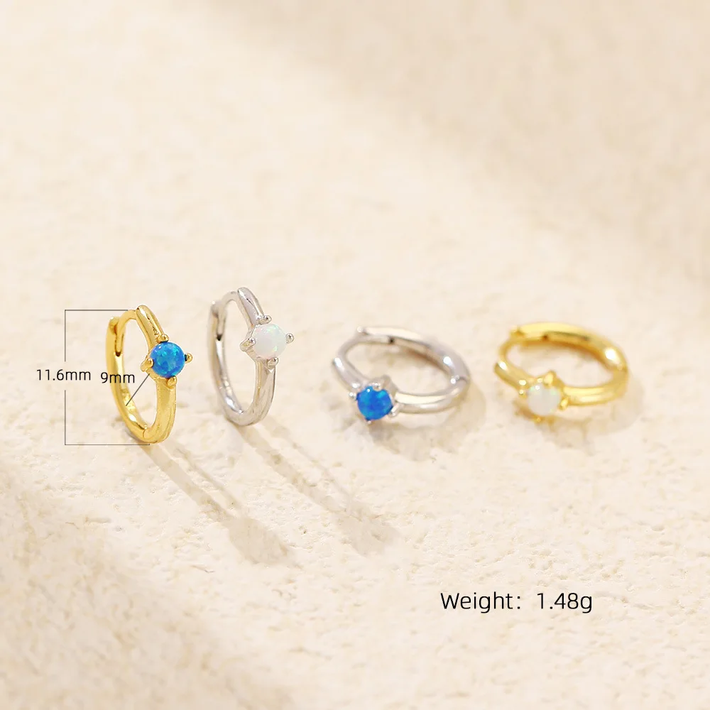 CCFJOYAS 9mm 925 Sterling Silver White/Blue Opal Hoop Earrings for Women Minimalist Gold Silver color Huggies Earrings