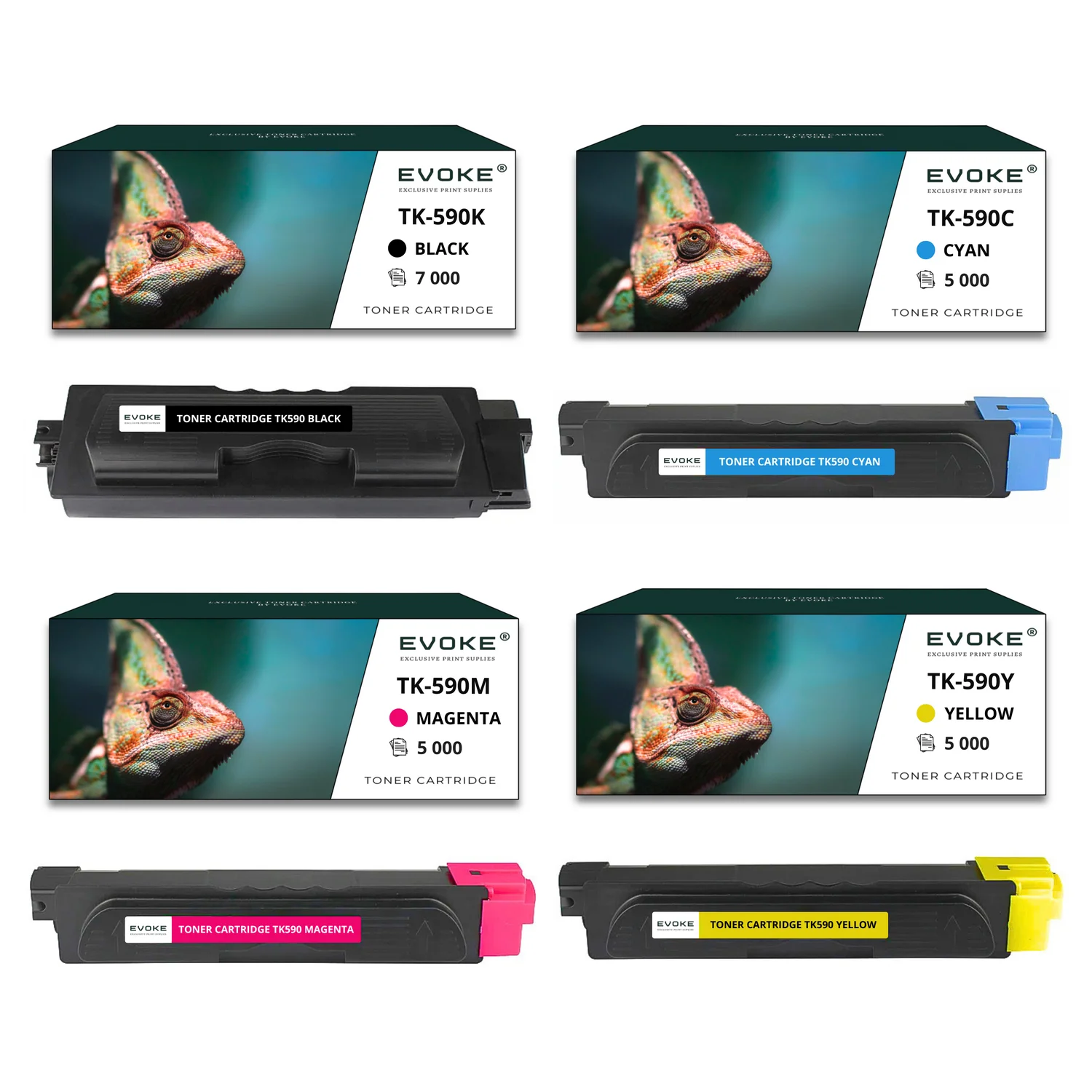 Evoke Compatibele Toner voor Kyocera Tk-590 Tk590 Tk590K Tk590C Tk590M Tk590Y 4X Cmyk: Zwart, Cyaan, Magenta, Geel 22000 Pagina's Ecosys M6026Cdn M6526Cdn P6026Cdn