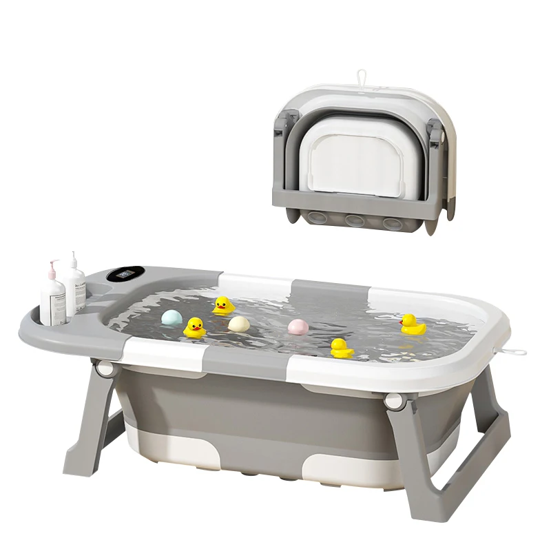 

Collapsible Baby Bathtub for Newborn with Thermometer Portable Traveling Baby Bathtub with Storage Tray Durable Folding Baby Tub