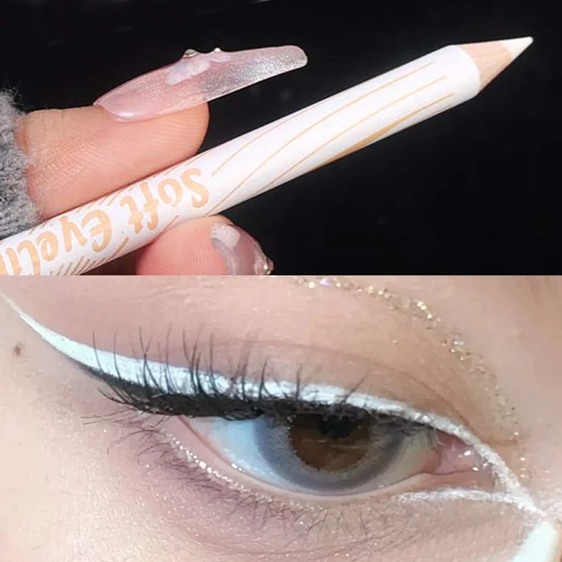 Matita per Eyeliner bianca duratura penna per trucco occhi altamente pigmentata impermeabile asciugatura rapida senza trucco per Eyeliner liscio opaco in fiore