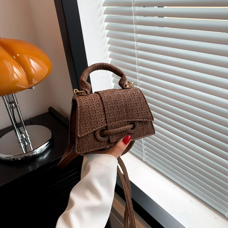 Candy Colored Women's Bag with Drawstring and Personalized Buckle Texture Asual and Fashionable Plaid Shoulder Small Square Bag