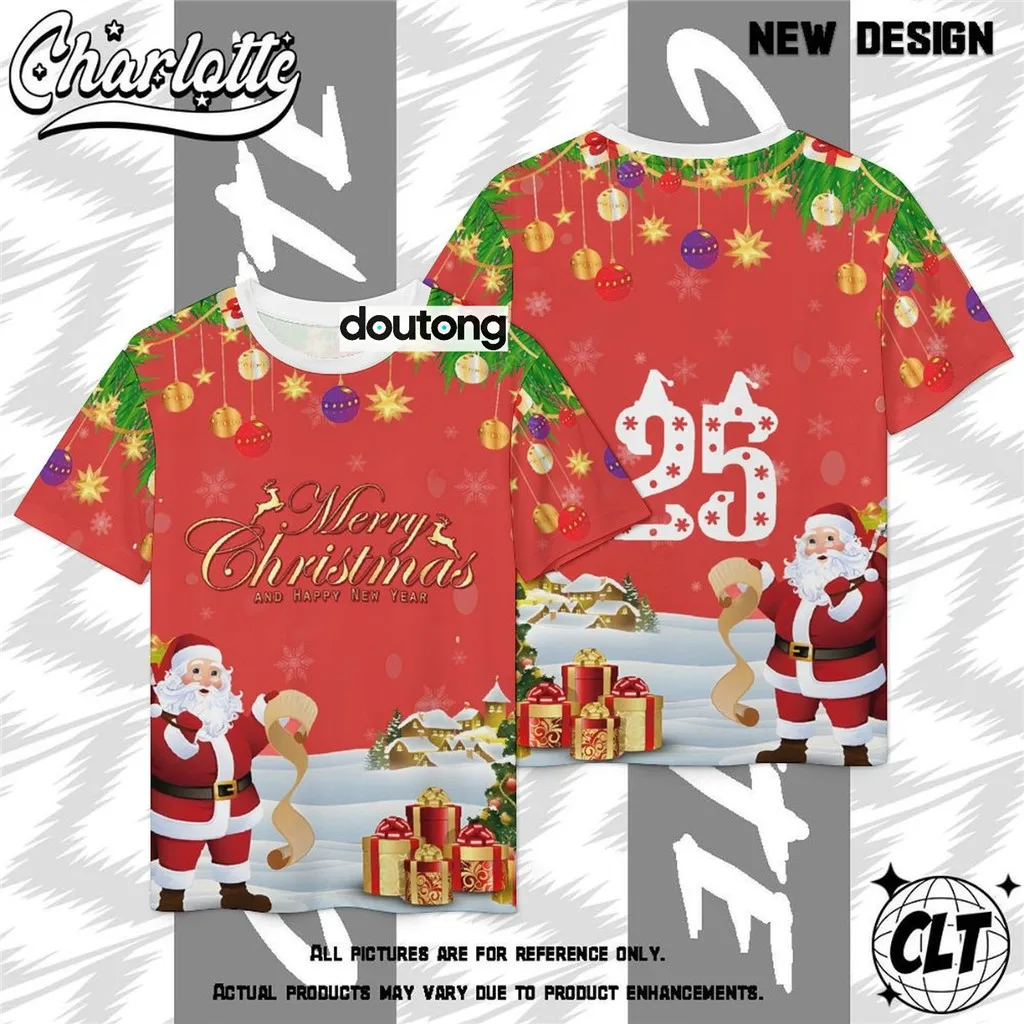 Merry Christmas Retro Collar Men's T-shirt _ Family Matching Outfits 2026