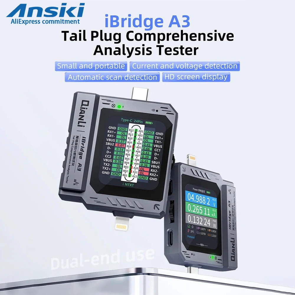 iBridge A3 휴대폰 테일 플러그 분석 감지기 (내장 전원 공급 장치 포함) Apple, Samsung, Huawei, Xiaomi 빠른 유지 관리 도구