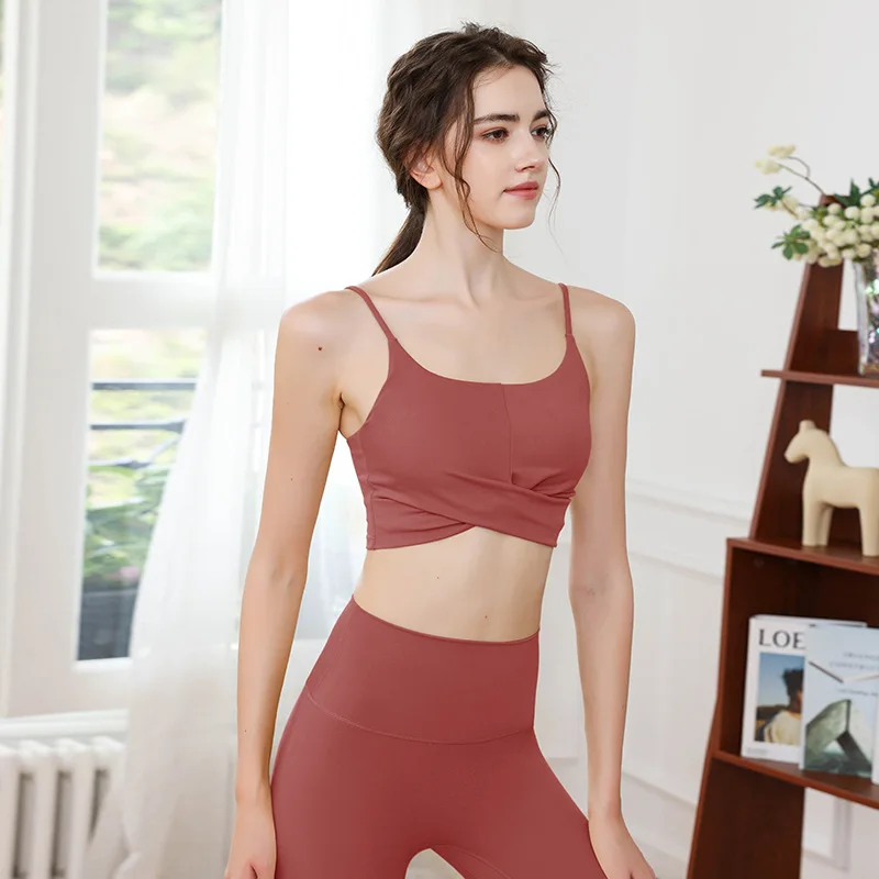 Nieuwe Dames Sport Hemdje, Vest, Beha, Knoop Hoge Elasticiteit Yoga Pak Set