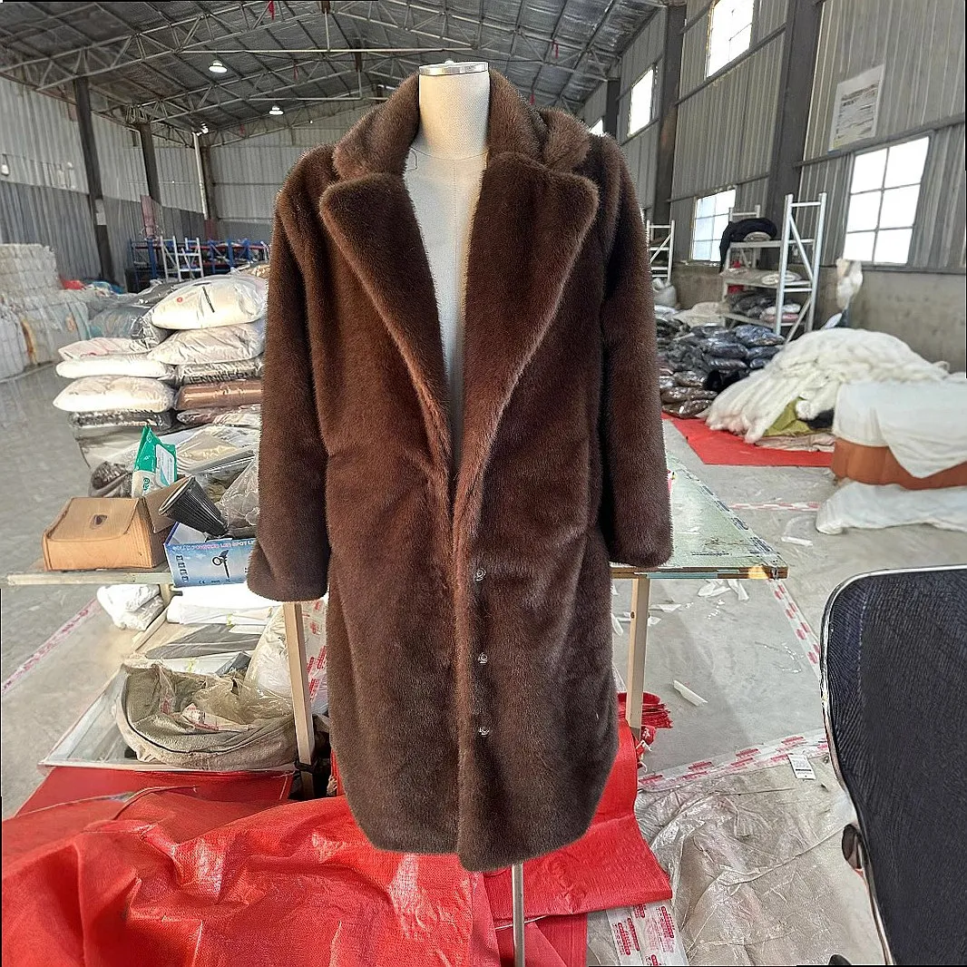 Chocolate Brown Faux Fur Coat Long Women Winter Coat Furry Overcoat Fur Coats
