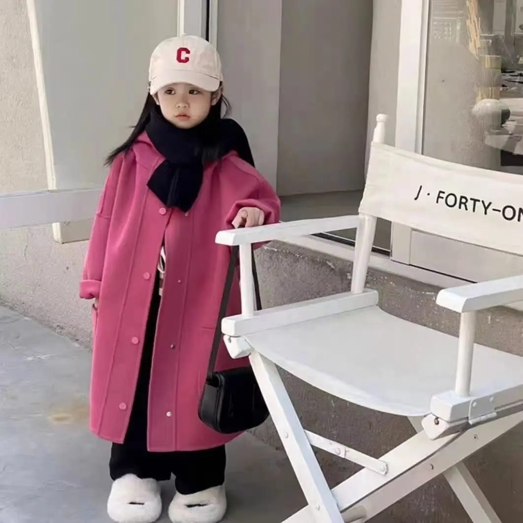 Winter Autumn Girls Long Fashion Cotton Woolen Coat Baby Boys Princess Korean Style Thickened Coat Children Warm Jacket Outwear