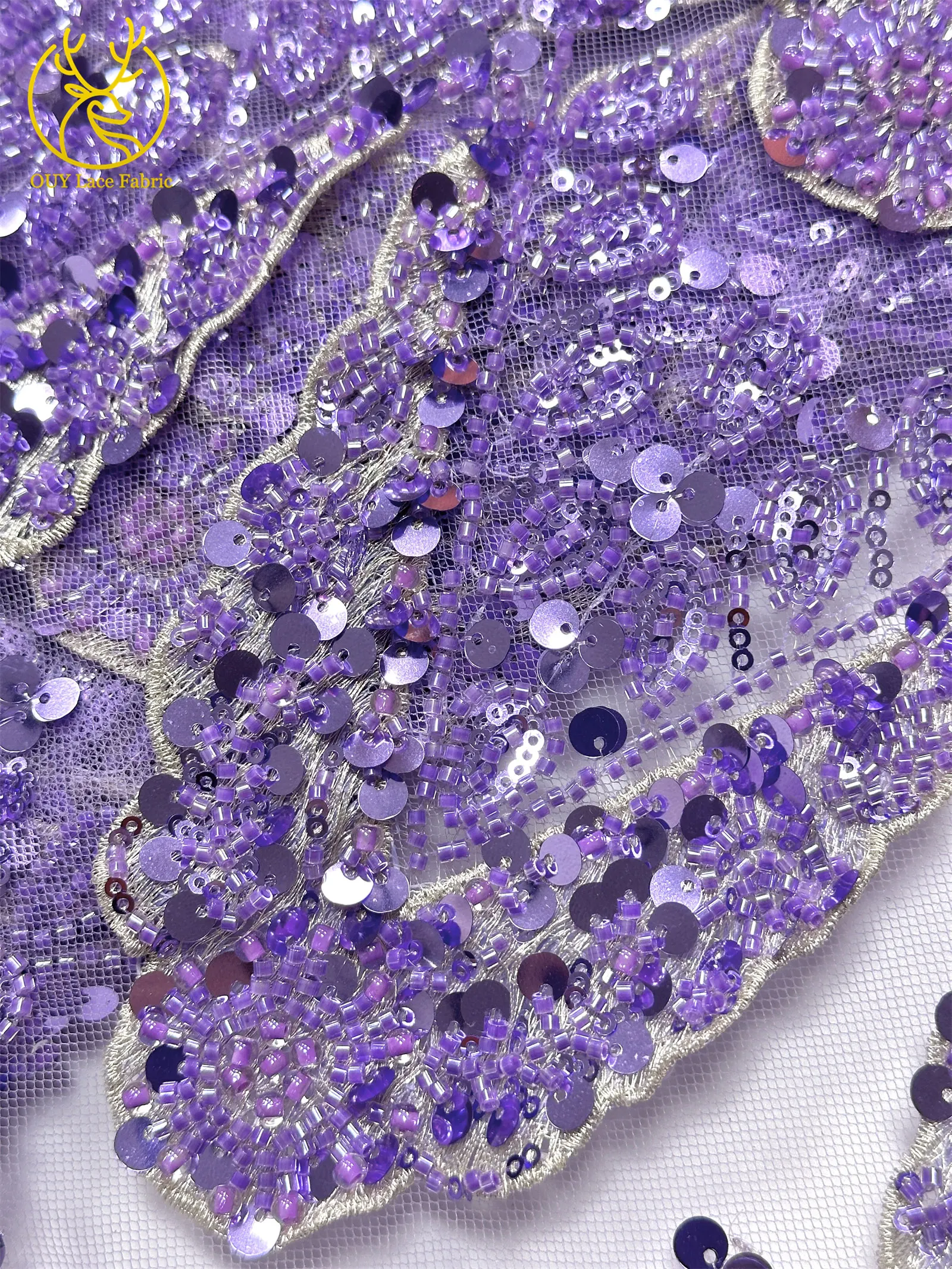 Hochwertiger luxuriöser französischer 3D-handbestickter Perlen-Spitzenstoff, 5 Yards, afrikanischer nigerianischer Pailletten-Spitzenstoff für Braut- und Partykleider – Detail 20