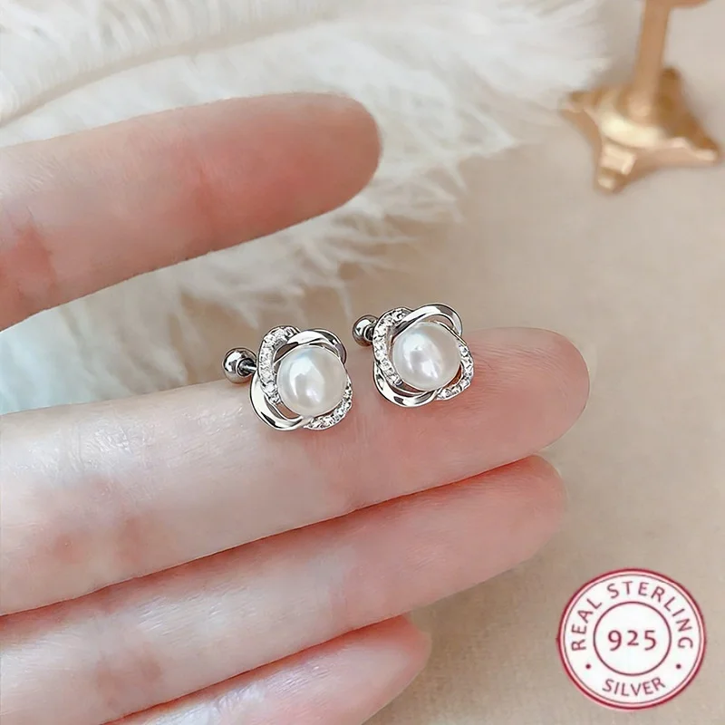 New 925 Sterling Silver Exquisite Flower Stud Earring for Women Fashion Jewelry Screw Buckle Minimalist Accessories Gifts