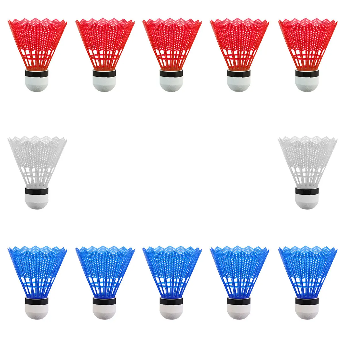 

12Pcs Assorted Color Plastic Shuttlecocks Soft Cork Base Thick Crown Frame Steady Flight Quick Response for Badminton Training