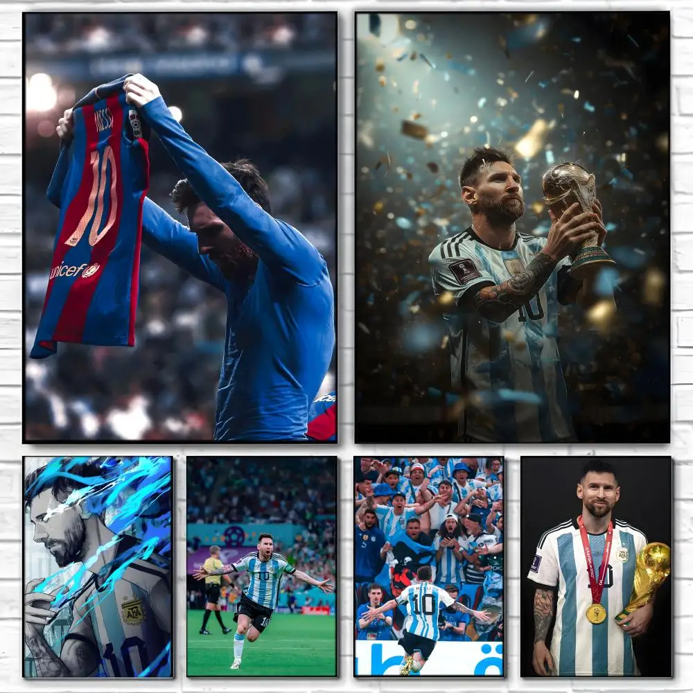Football Star L-Lionel M-Messi Poster  Self-adhesive Art Waterproof Paper Sticker Coffee House Bar Room Wall Decor