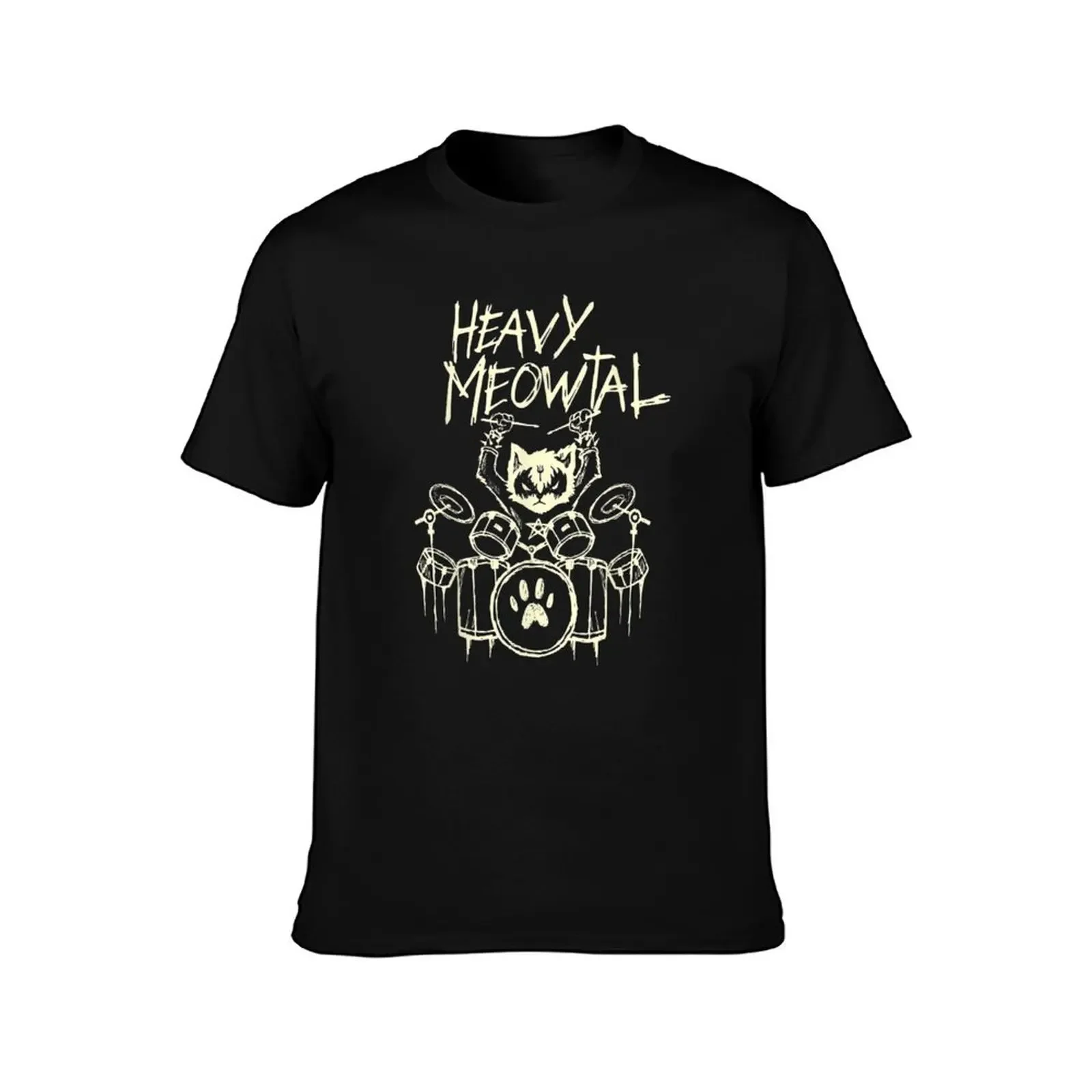 Heavy Metal Headbanger Gift Drummer Cat Playing Drum Meowtal T-Shirt for a boy korean fashion Men's t shirts