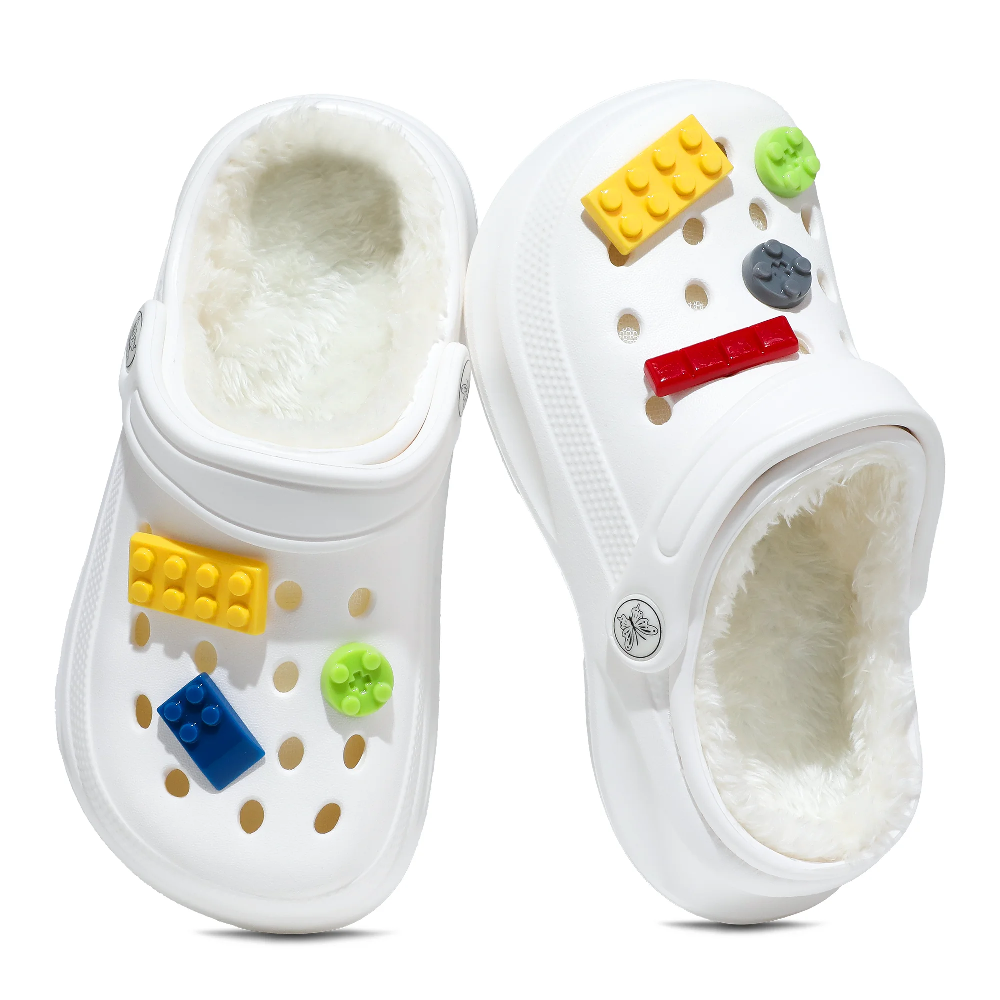 Kids Fur Lined Clogs and Mules, Lightweight Cotton Lined Garden Shoes, Winter Warm House Slippers for Boys Girls Toddler 168
