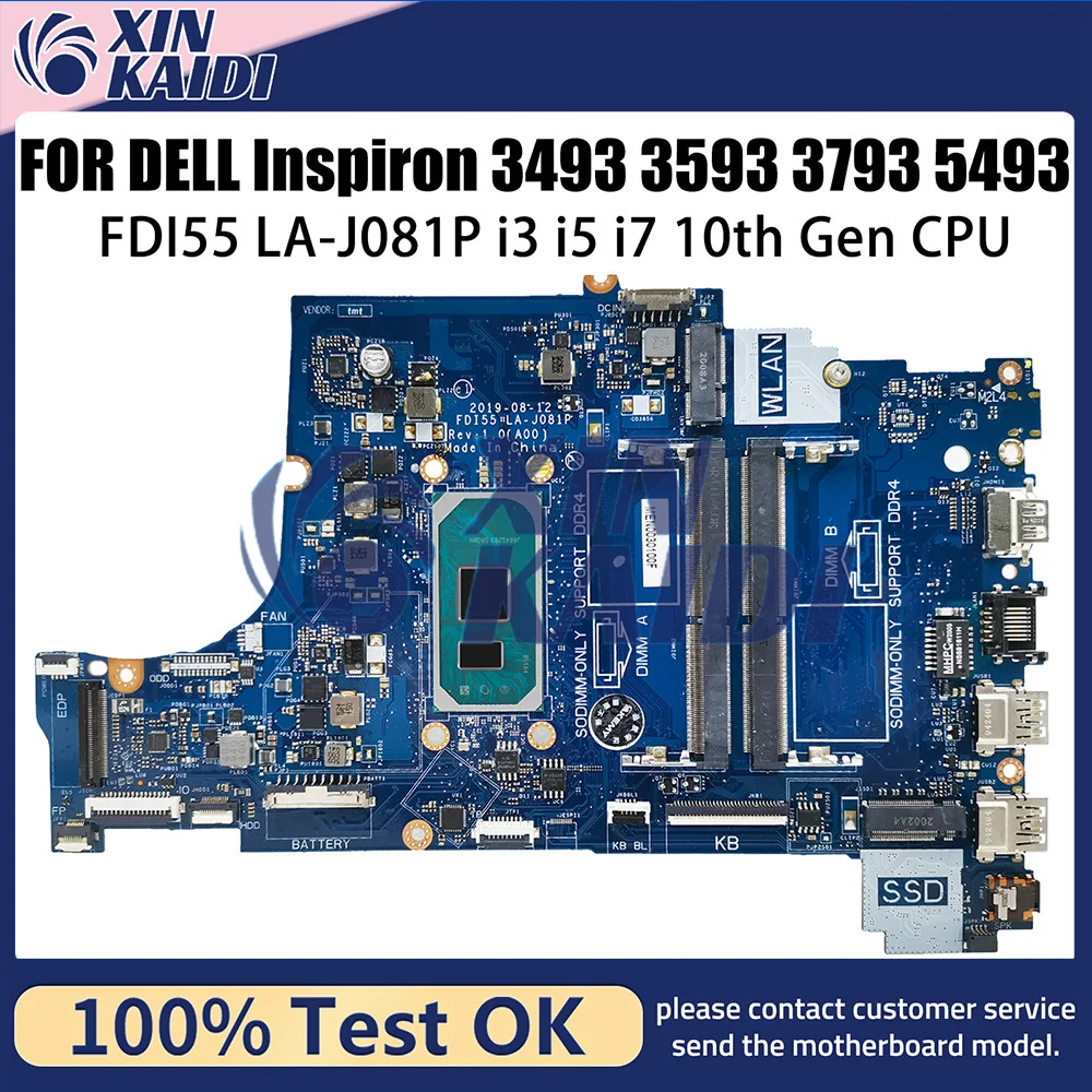 

FDI55 LA-J081P For Dell 3493 3593 559 5770 Notebook Mainboard i3-1005G1 CPU 052X6W 004C38 Laptop Motherboard