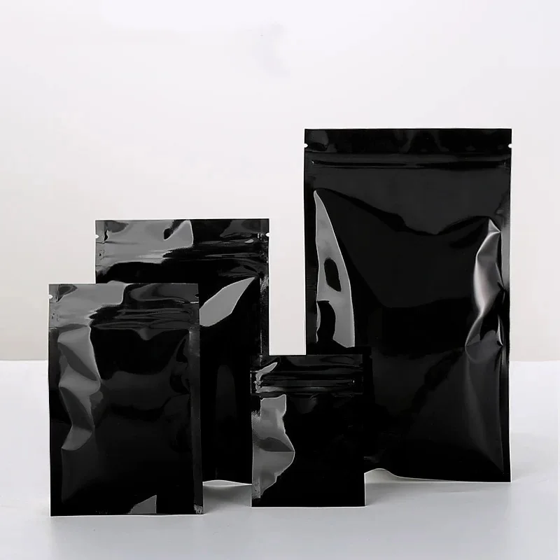 8x12cm Glossy White Black Aluminum Foil Pouch Ziplock Plastic Bags Small 3 Side Seal For Bags Christmas Candy Packaging