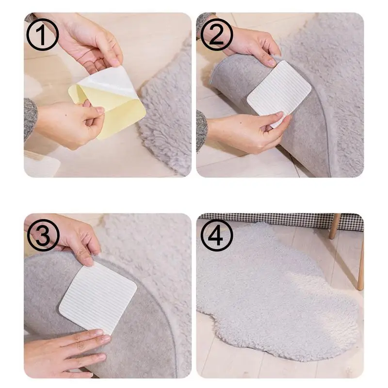 Carpet Anti-Slip Stickers 1pcs Corner Pads Rug Corner Grippers Square Reusable Rug Tape Rug Stoppers Washable Carpet Tape Square