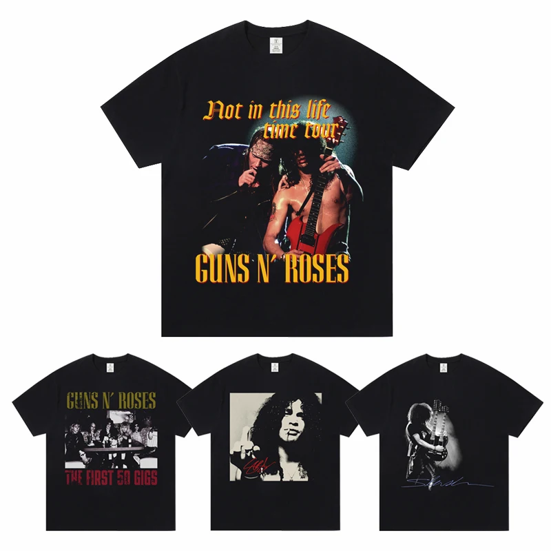 

European and American Classic Retro Rock Band Print Fun High Street Cotton Casual Short-sleeved Rap T-shirt Couple Top