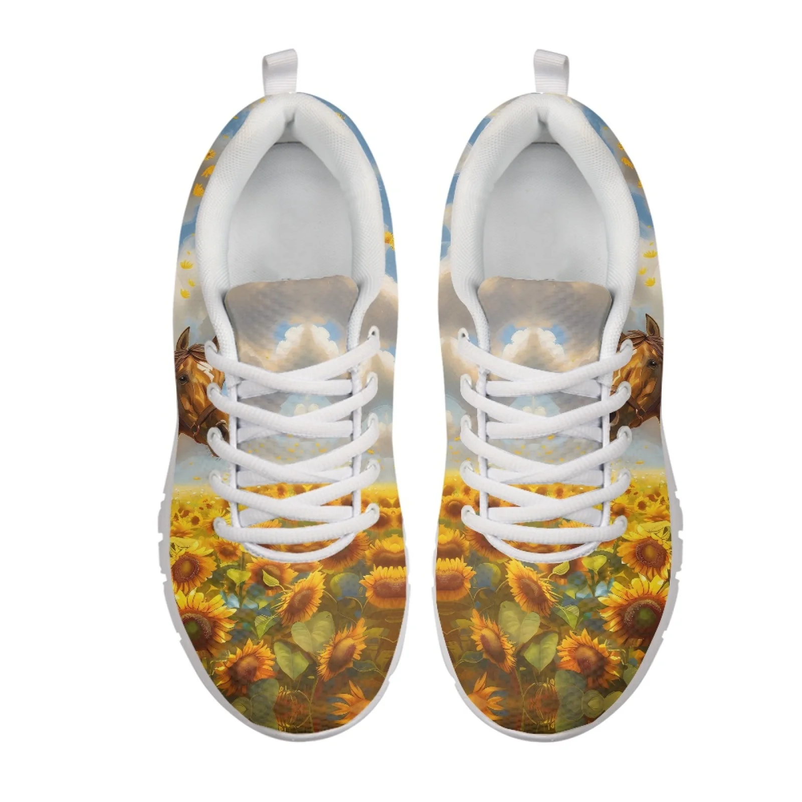 Coloranimal Sunflower Horse Print Mesh EVA Sole Mens Athletic Trainers Non slip Sole Running Walking Shoes for Women 2026 New