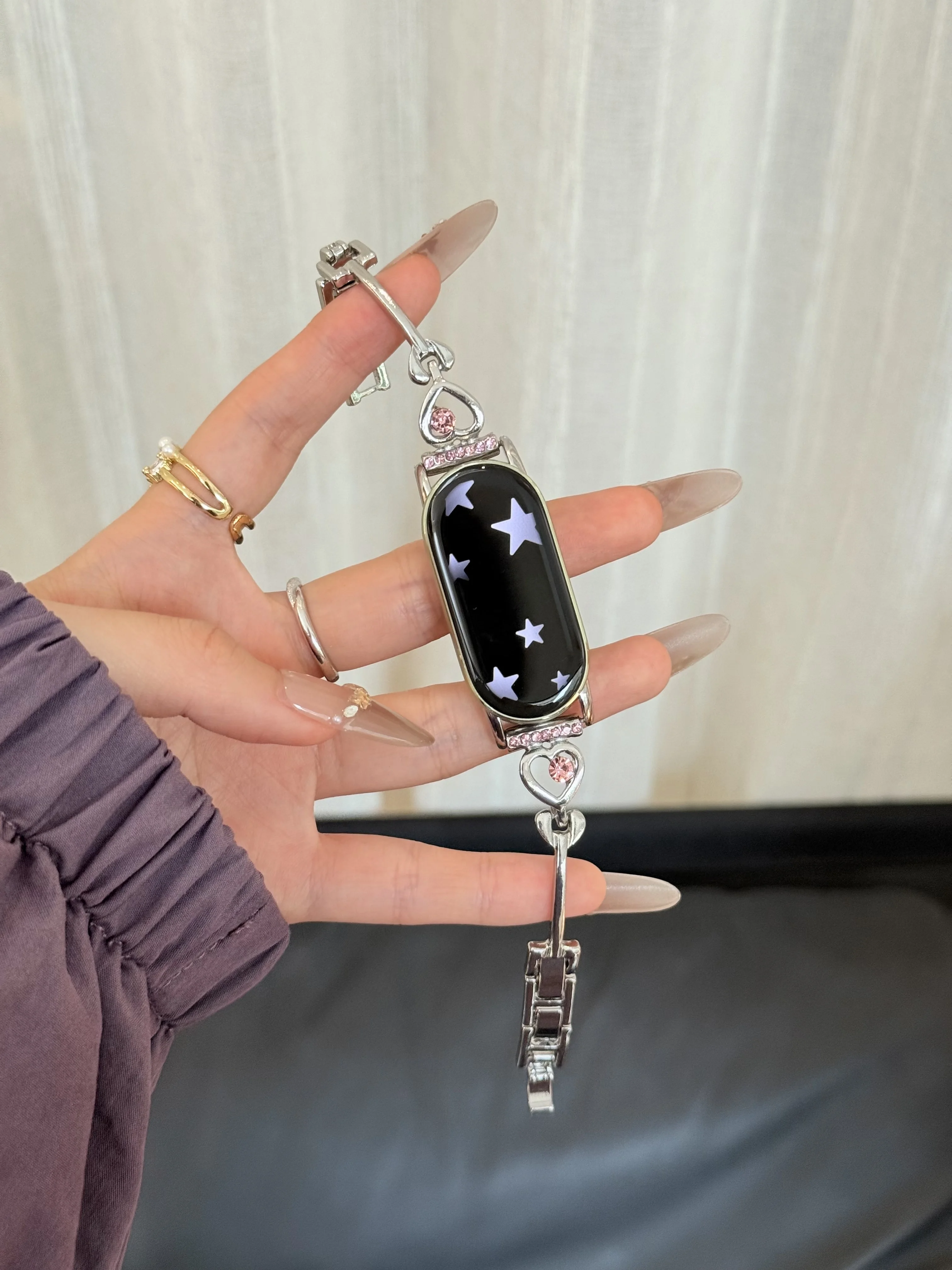 

Watch strap with heart-shaped diamond studded metal suitable Xiaomi Band 8Pro/9Pro，For Mi band 3/4/5/6/7，8/8NFC/9/9NFC/10/10NFC，