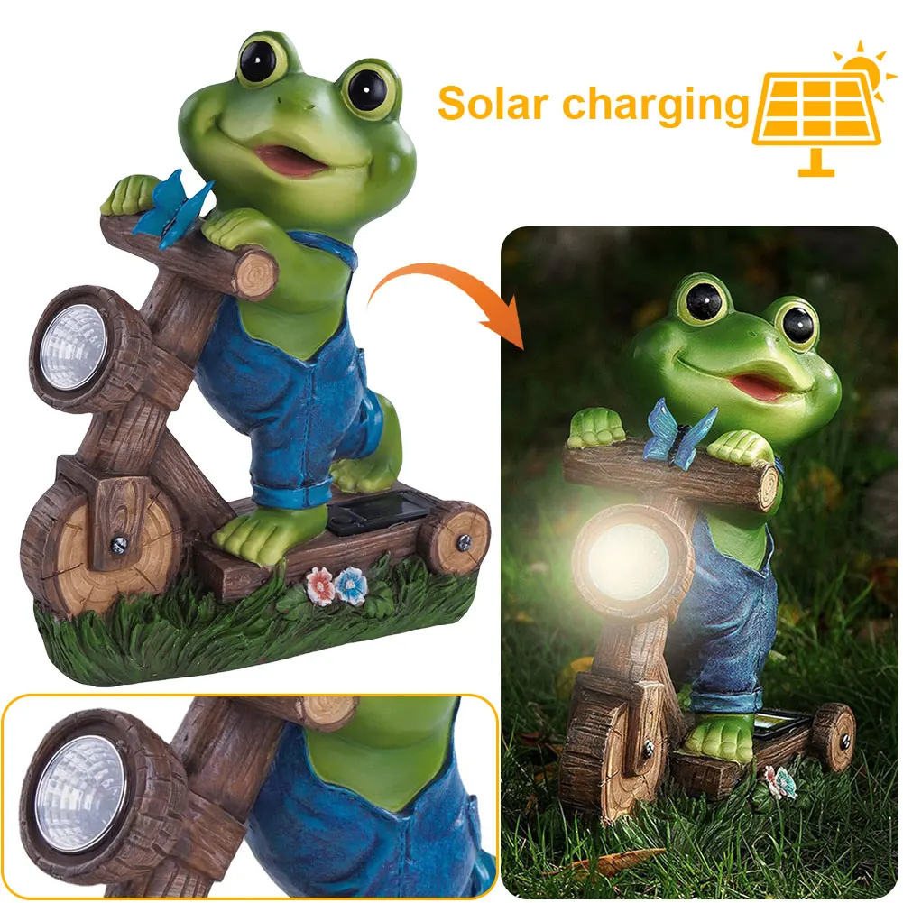 

Resin Garden Frog Statue with Solar Light Frog Cycling Model Frog Figurine Cute Animal Statue for Patio Lawn Yard Decoration