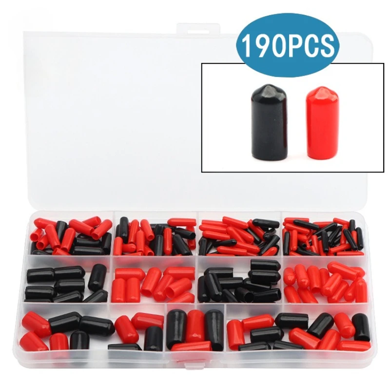 

190pcs 1.5-10mm Assorted Size Rubber End Caps Flexible Screw Thread Protector Caps Round Vinyl Bolt Screw Cover Caps