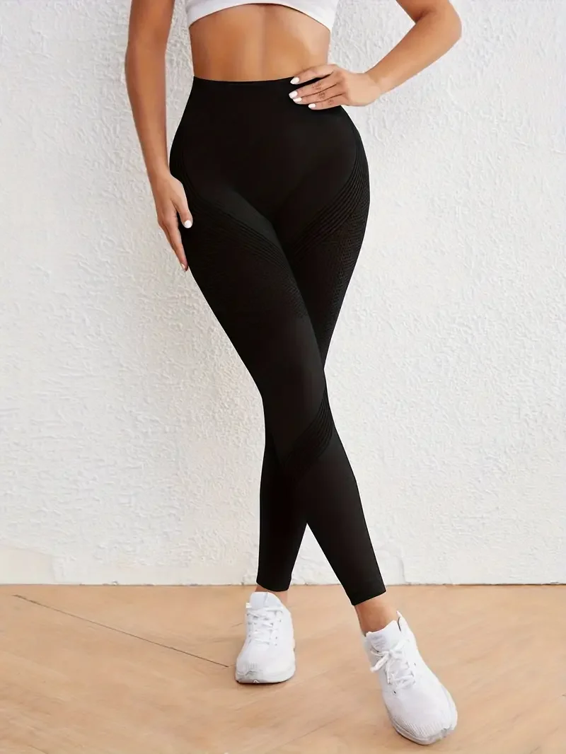 Solid color fitness yoga sports pants high elastic tummy control yoga pants women\'s sportswear
