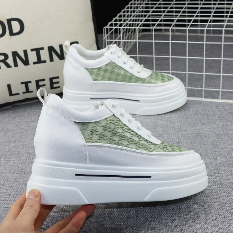 Height Increase 8cm Women's Shoes Korean Version Summer Mesh Breathable White Shoes Thick-soled Muffin Casual Shoes Mesh Sneaker