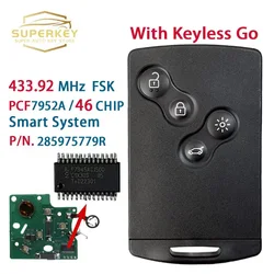 SUPERKEY Smart Card Car Key For Renault Megane III Fluence Laguna III Scenic 2009-2015 433MHz PCF7952A Hands Free Keyless