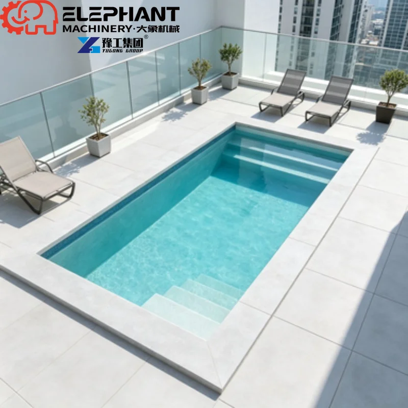 Fiberglass Pool Shell Deep Custom Shape, Family Swimming Pool With Waterfall Decoration And Fiberglass Grating