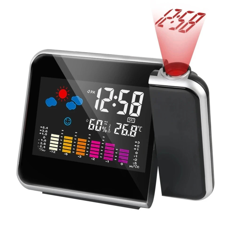  Multifunctional Projection Weather Alarm Clock, Temperature and Humidity Monitoring Digital Clock, Bedroom Projection Clock 