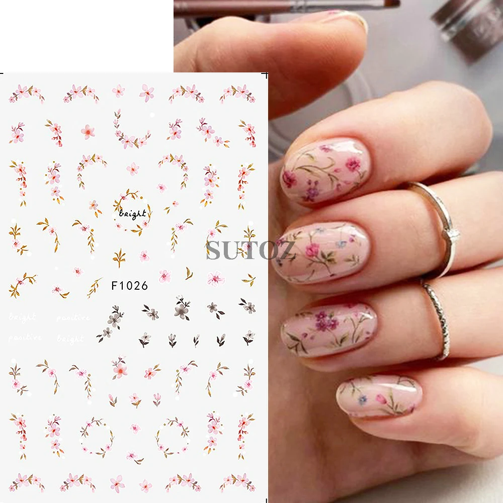 Tulip Nail Stickers Spring Flowers Leaf Lavender Sliders For Nails Pink Blue Butterfly Florals 3D Design Manicure Wraps GLF1027