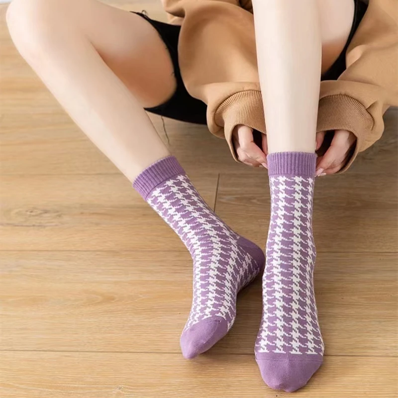 5Pairs/Lot Fashion Cotton Socks Four Seasons Comfortable Socks Ladies Breathable Socks Japanese Style Purple Women Socks