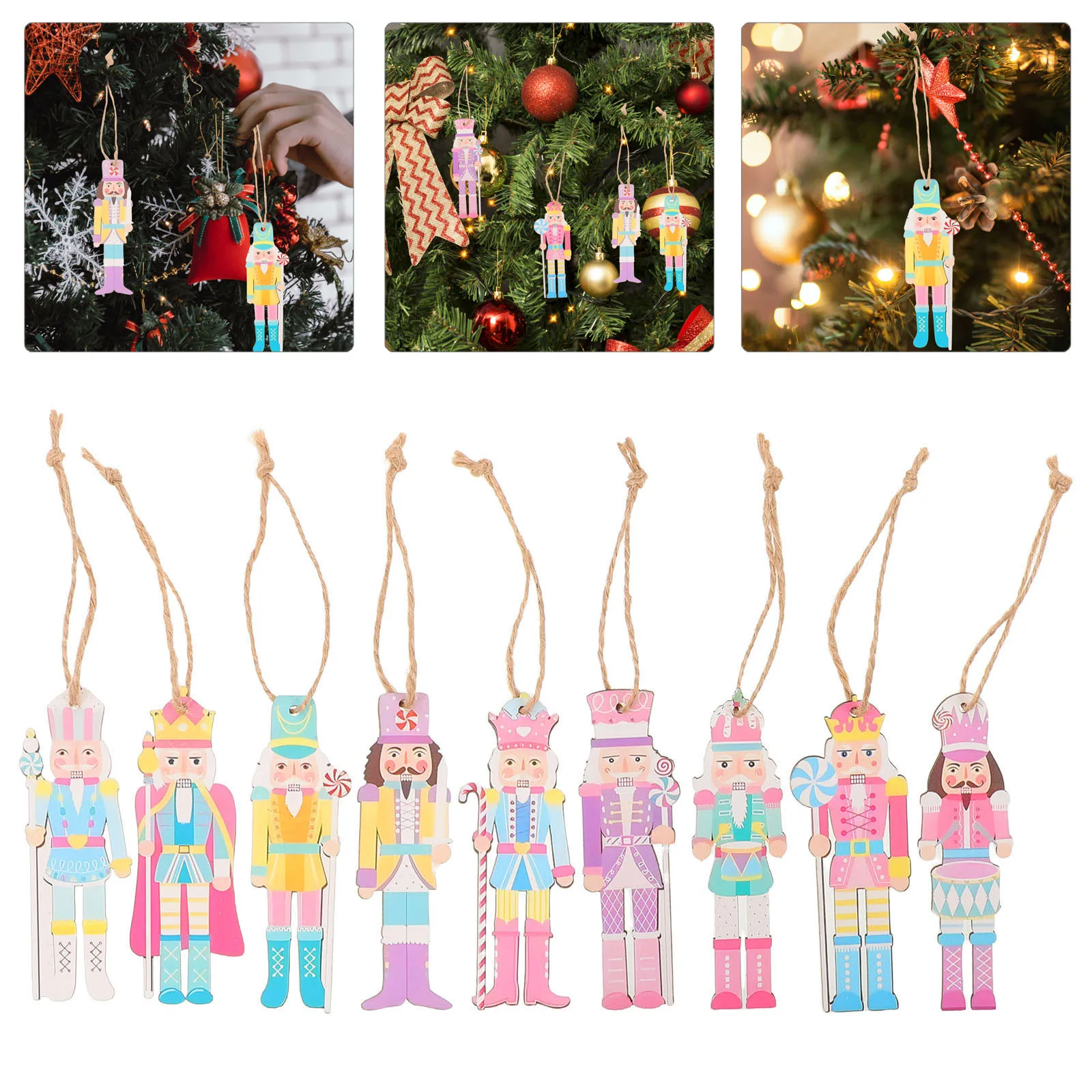 18pcs Nutcracker Pendant Wooden Christmas Decorations Miniature Ornaments Set Tree Desktop Holiday Display Easy Assembly - Image 2