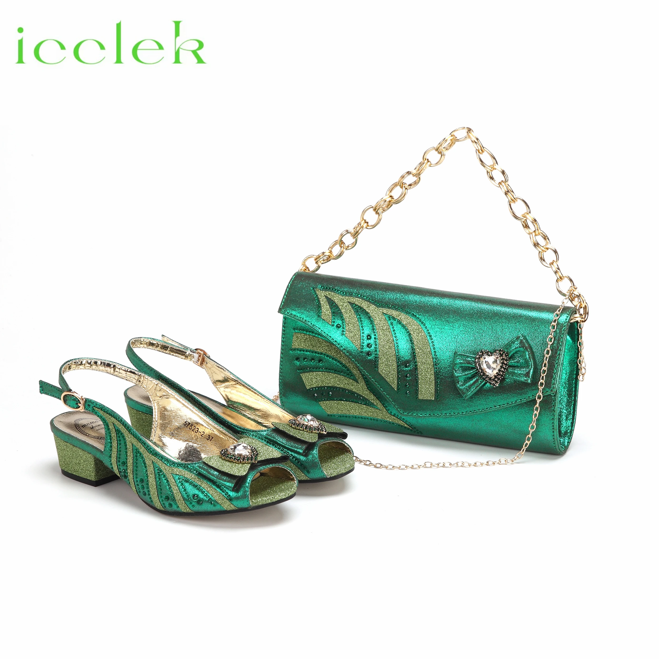 

2024 Hot Selling Green Mixed Colors Peep Toe Ladies Sandals Shoes Matching Bag Set For Nigeran Women Wedding Party Pump