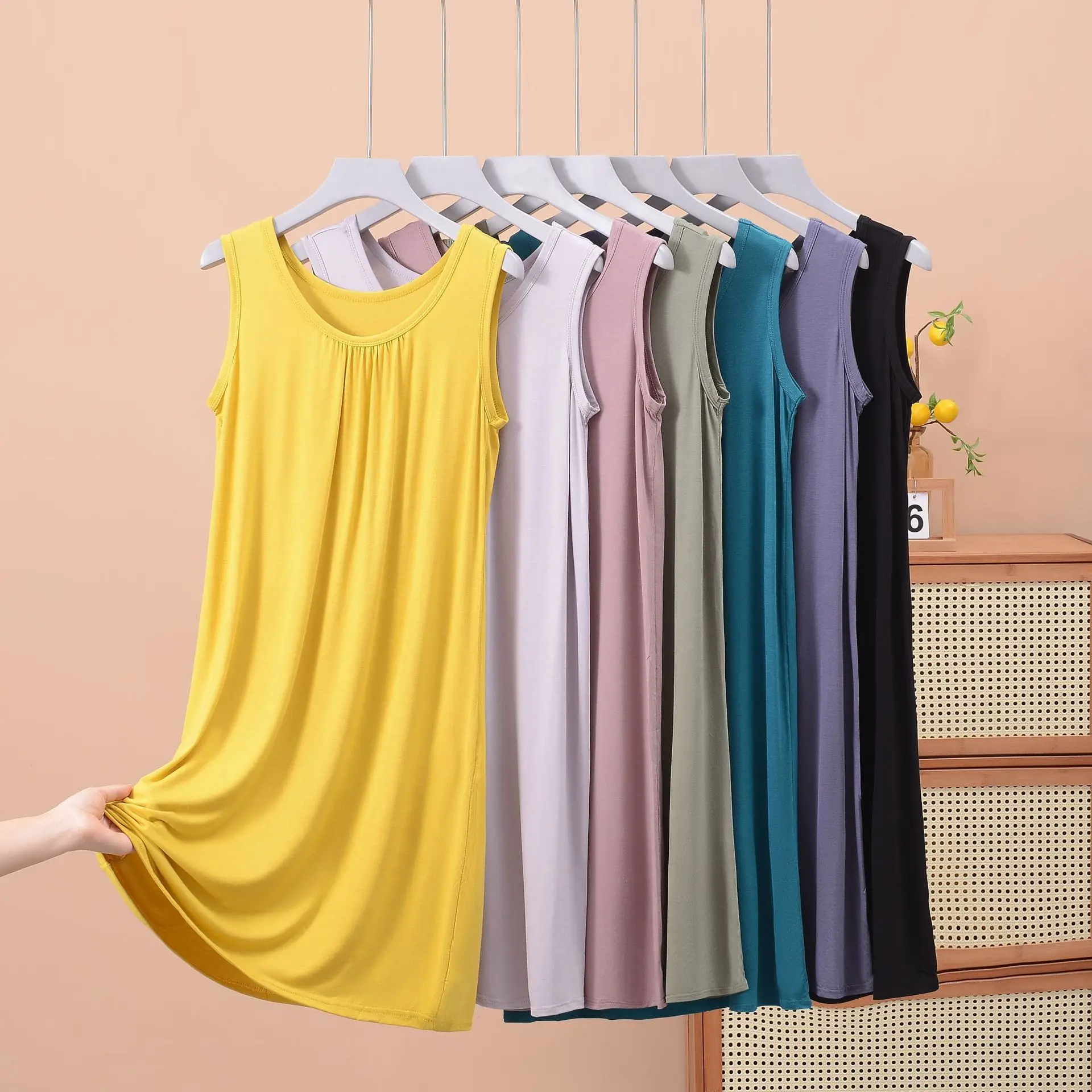 Plus size XL to 8XL Modal sleeveless sleepdress Summer lady's tank dress Loose camisole nightdress comfort dresses
