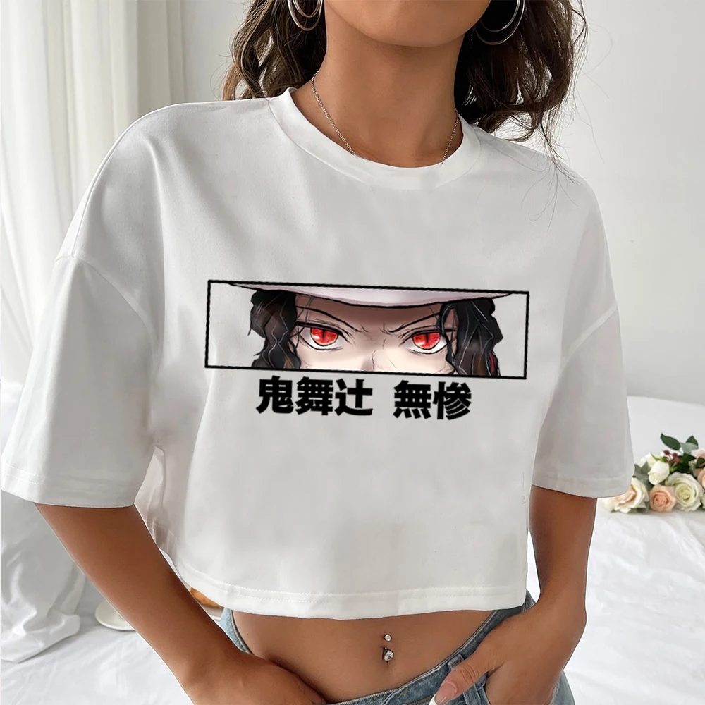 

Anime Demon Slayer Muzan Kibutsuji Shirt Women O-Neck Short Sleeves Crop Tops T-shirt Gift