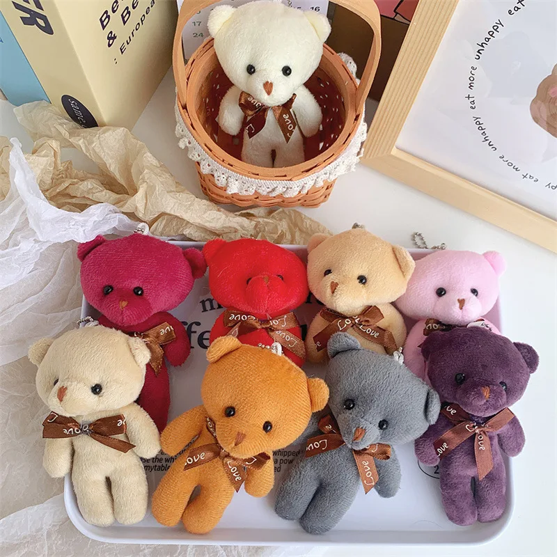 10pcs/lot Bear Plush Toys Mini Bear Stuffed Doll Keychain Soft Stuffed Toy KeyChain Bag Pendant Wedding Decoration Birthday Gift
