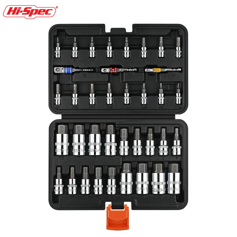 Hi spec sae metric 37 pc set 1/2” 3/8” 1/4” hex socket socket nozzle set screw extraction tool socket for car repair