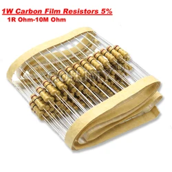 20PCS 1W Carbon Film Resistors 5% 1R-10M 1K 10K 4K7 20K 100K 200K 560K 1M 3M3 Ohm Color Ring Resistance 10R 47R 100R 220R 500R