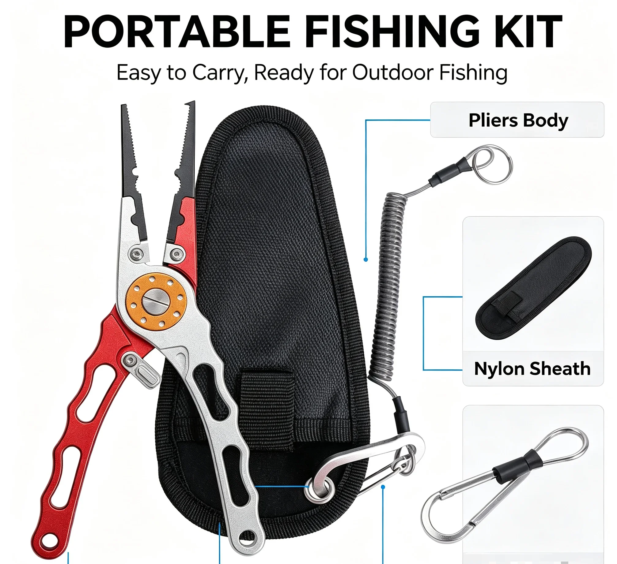 Aluminum Alloy Long Nose Fishing Lure Pliers, Multifunctional Hook Remover Line Cutter Crimping Tool